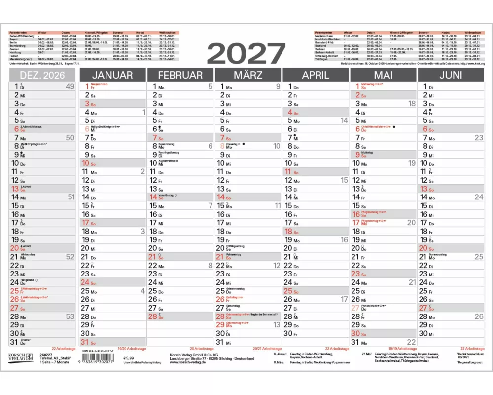 Tafelkalender A3 "Stabil" 2027