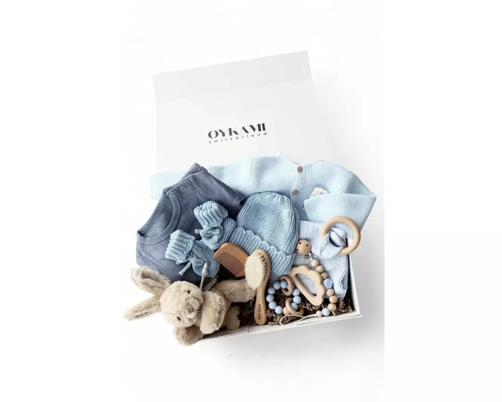 Oykami Baby Geschenkbox Blau Verona Hase Braun