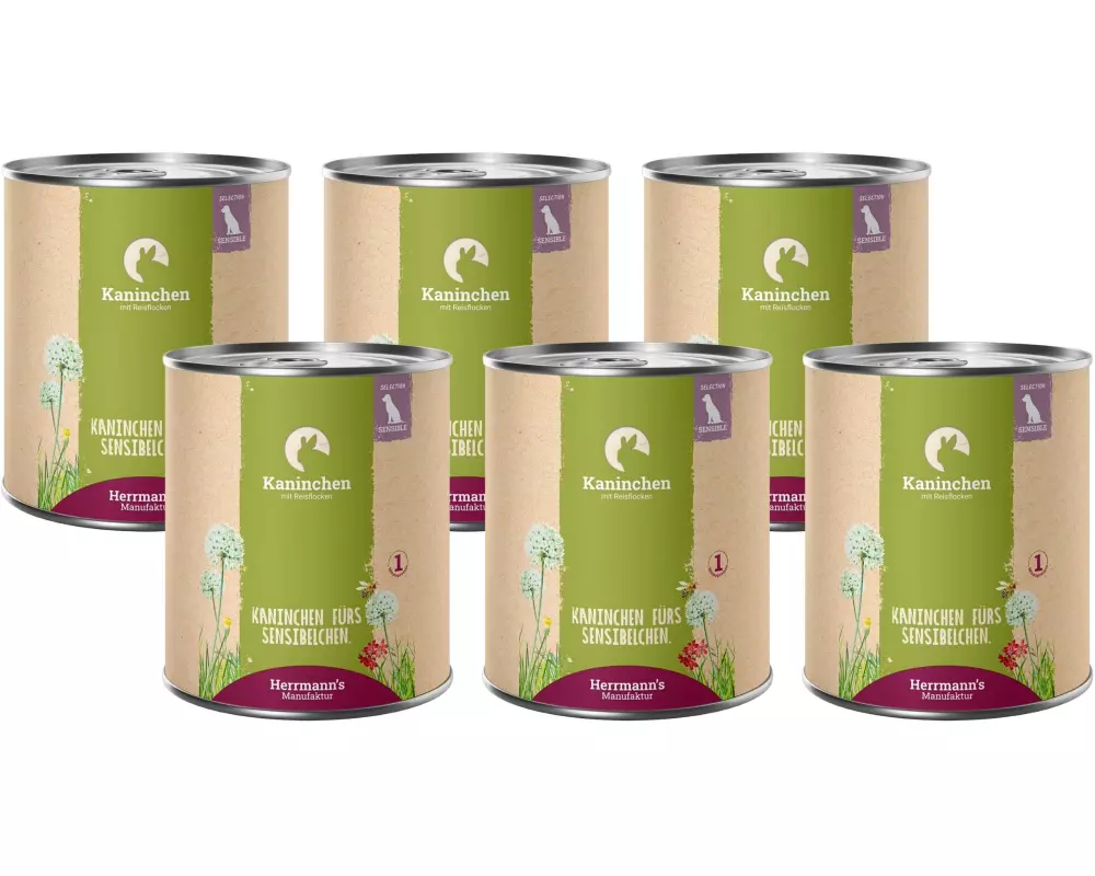 Herrmann's Nassfutter Kaninchen mit Reisflocken 6 x 800 g