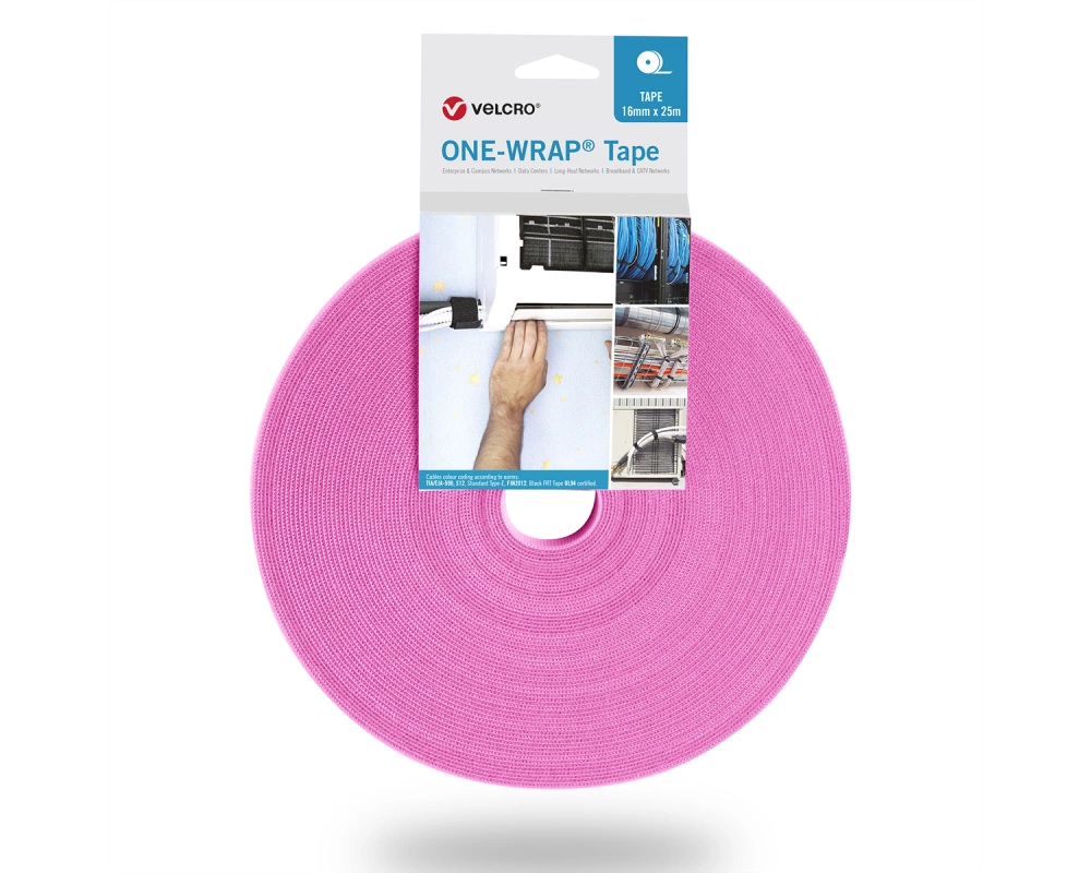 VELCRO One Wrap Band 13 mm breit, rosa, 25 m
