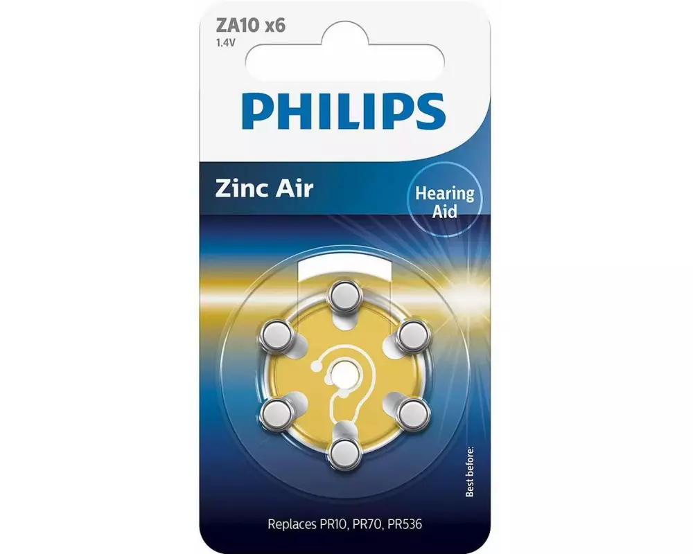 Philips Hörgerätebatterie ZA10 , 6 Stück