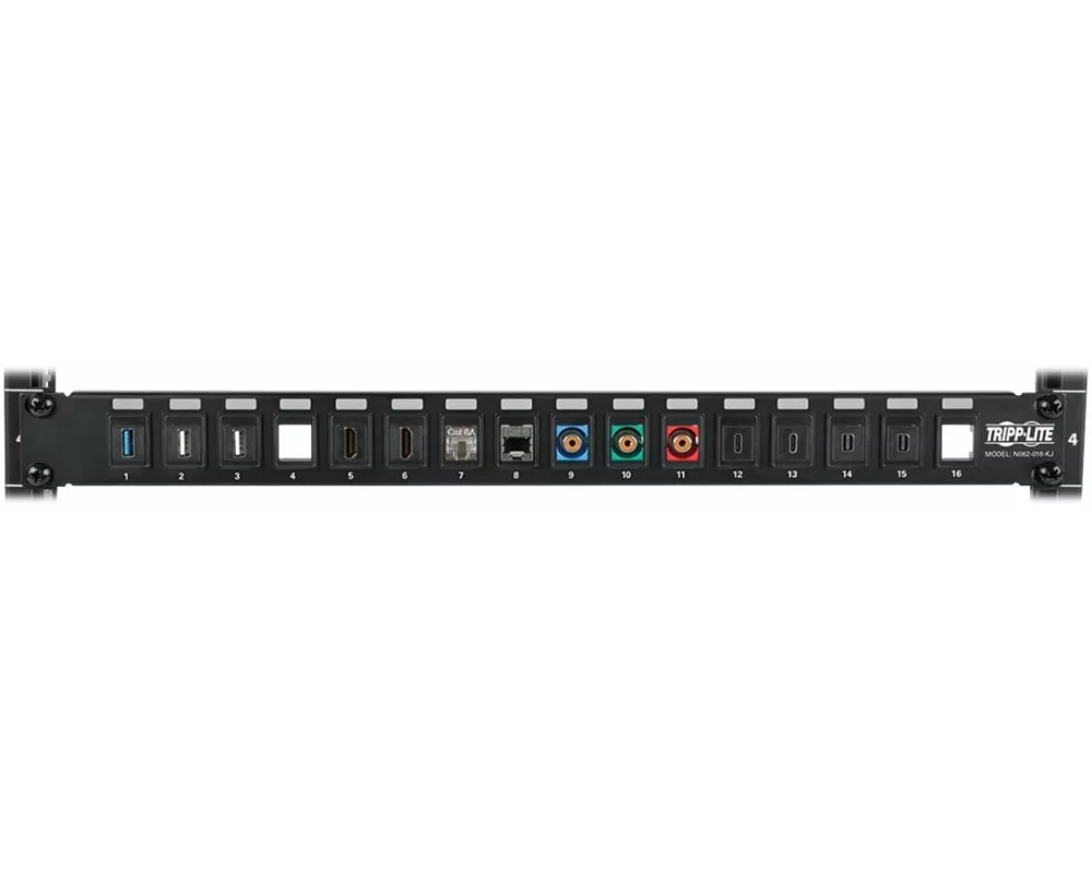 EATON TRIPPLITE 16-Port 1U Rack-Mount, Unshielded, Blank, Keystone/Multimedia Patch Panel, RJ45 Ethernet, USB, HDMI, Cat5e/6