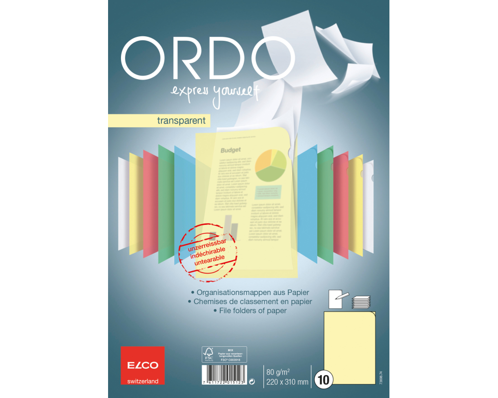 ELCO Sichtmappe Ordo A4 73696.74 transparent, gelb 10 Stück