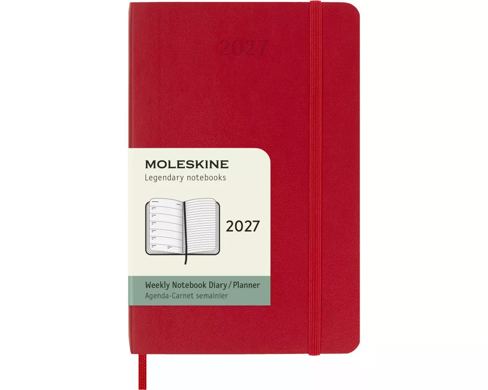 Moleskine 12 Monate Wochen Notizkalender 2027, Pocket/A6, 1 Wo = 1 Seite, rechts linierte Seite, weicher Einband, scharlachrot