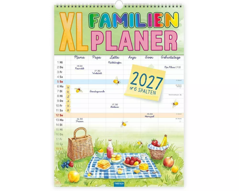 TRÖTSCH - Großbildkalender XL Familienplaner 2027 mit 6 Spalten