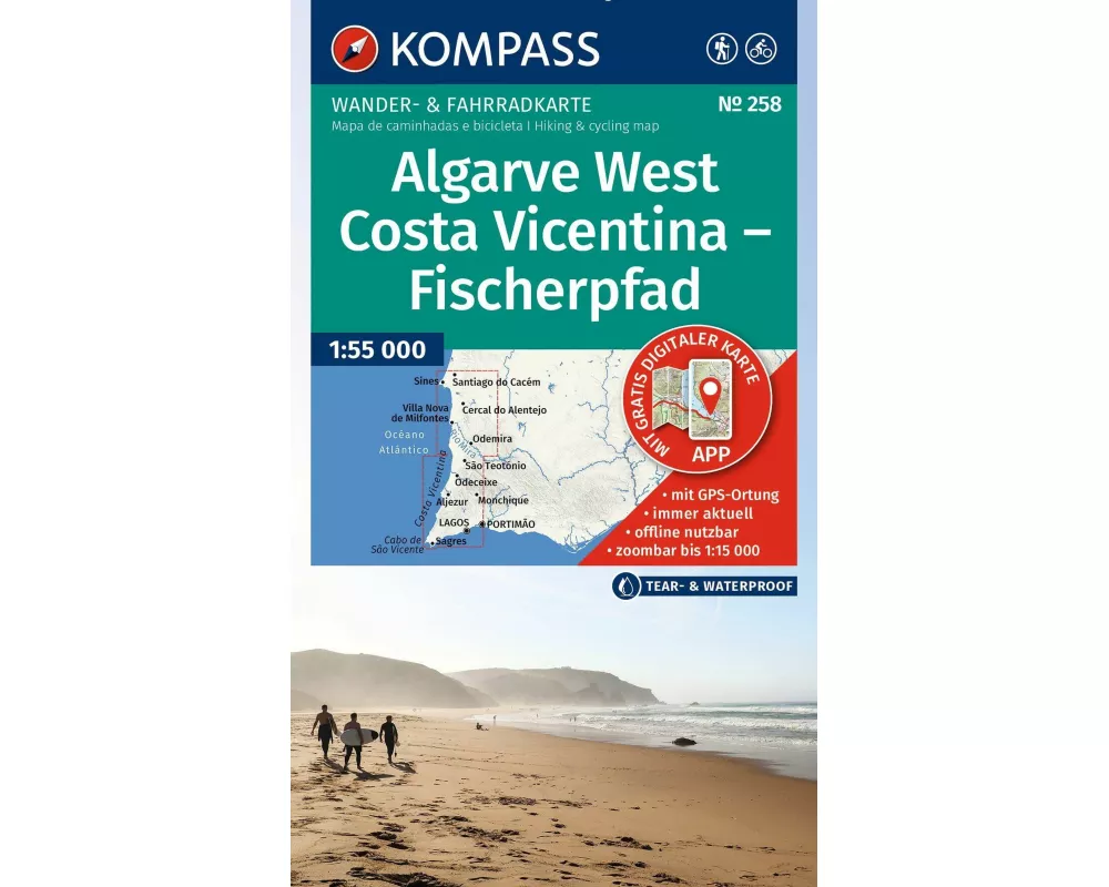 KOMPASS Wanderkarte 258 Algarve West, Costa Vicentina – Fischerpfad 1:55.000