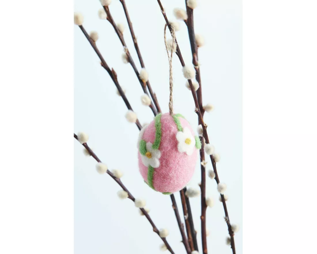 Aufhänger Filz-Ei Gänseblümchen, Rosa, 7,8 x Ø 5,8cm