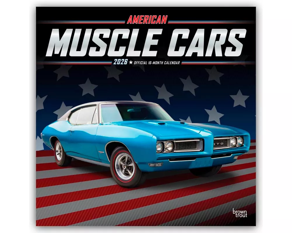 American Muscle Cars Official 2026 12 X 24 Inch (Hanging) Monthly Square Wall Calendar Foil Stamped Cover Plastic-Free