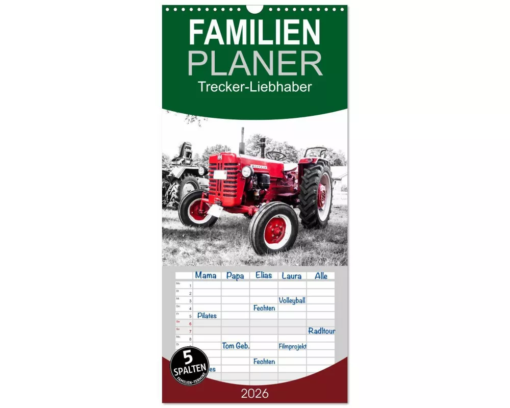 Familienplaner 2026 - Trecker-Liebhaber mit 5 Spalten (Wandkalender, 21 x 45 cm) CALVENDO