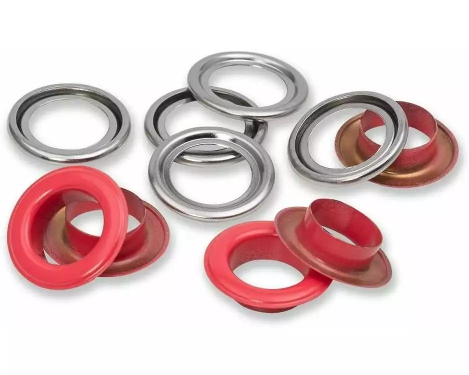 Prym Ösen mit Scheiben 15 Stück, Rot-Silber