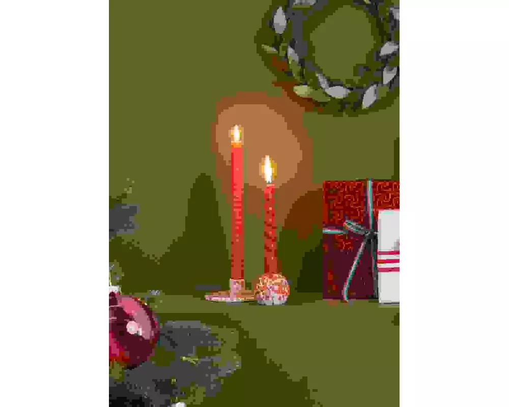 Porzellan Kerzenhalter rund, Rot-Weiß