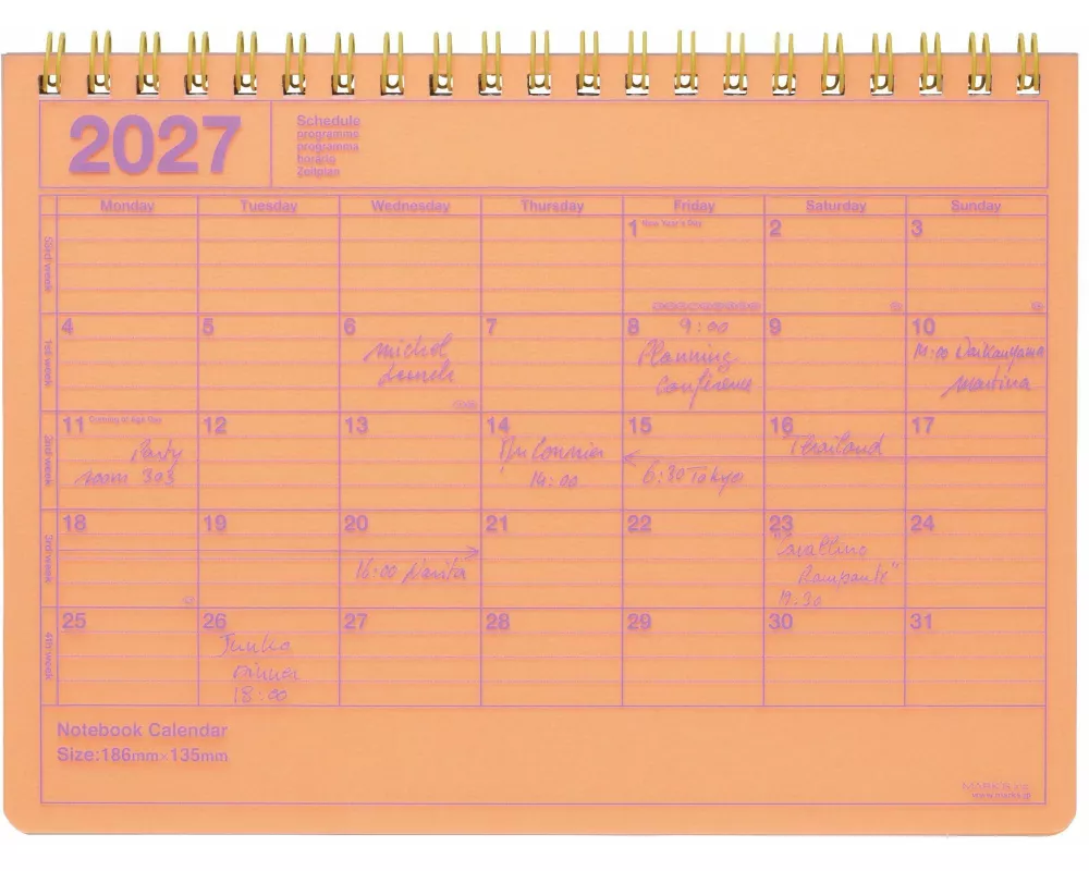 MARK'S 2027 Notebook Calendar S // Neon Orange