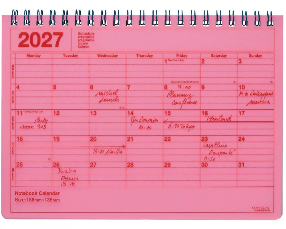 MARK'S 2027 Notebook Calendar S // Neon Pink