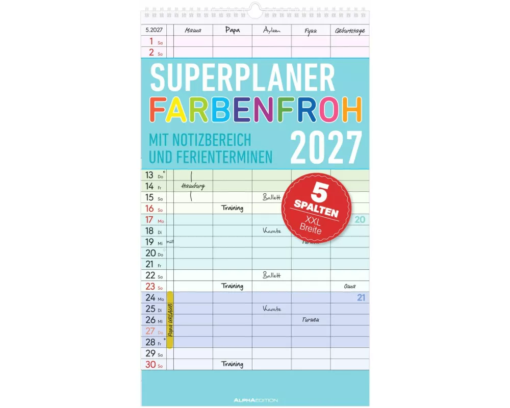 Superplaner Farbenfroh - 5 Spalten 2027