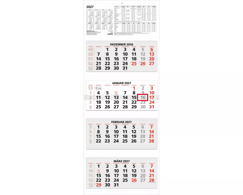 4-Monatskalender rot 2027