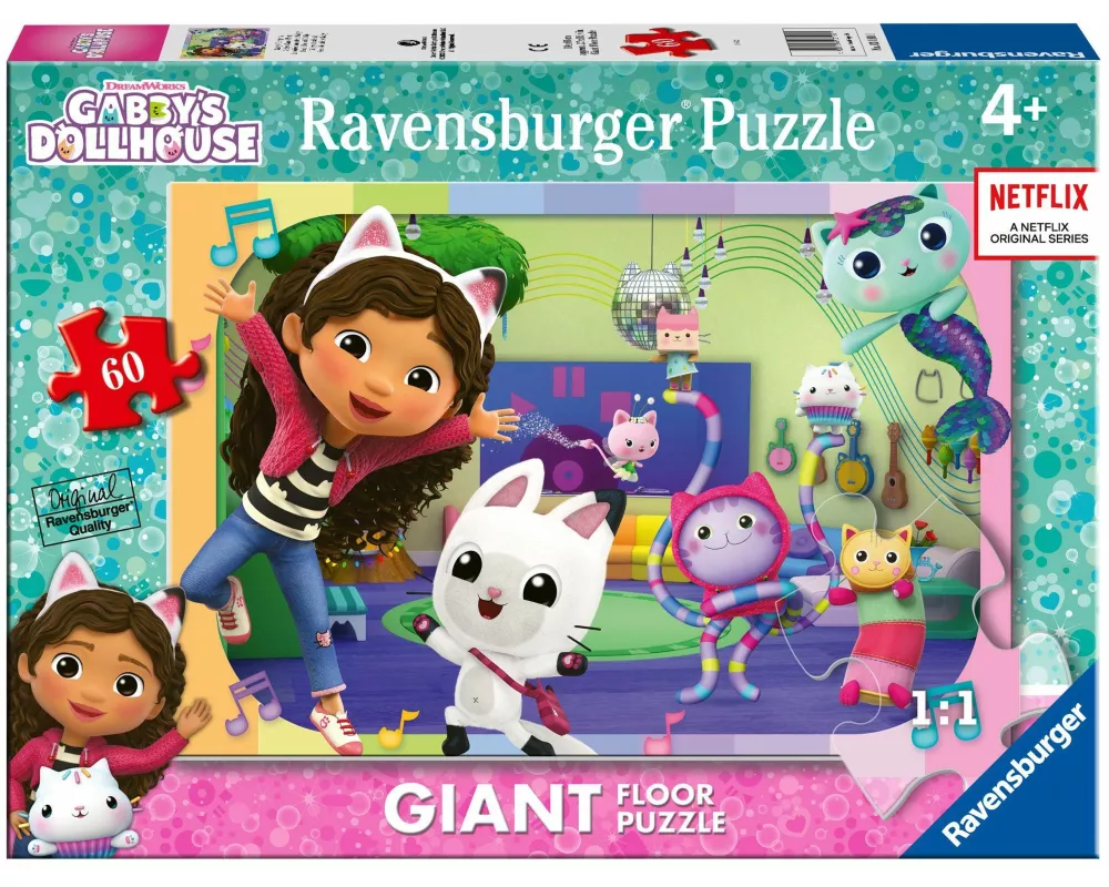 Ravensburger Kinderpuzzle 03180 - Gabbys Tanzparty - Bodenpuzzle mit 60 großen Puzzleteilen, für kleine Gabby-Fans ab 4 Jahren