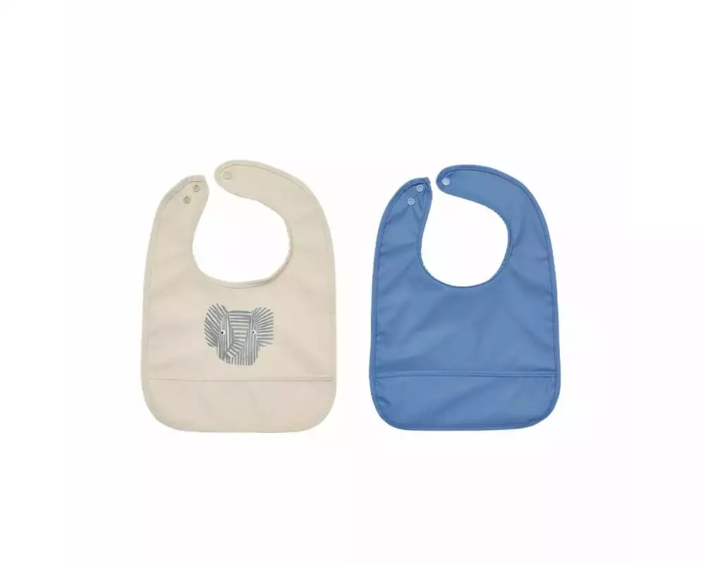 OYOY Lätzchen Erik Elephant 2 Stück, 34 x 27 cm, Beige/Blau