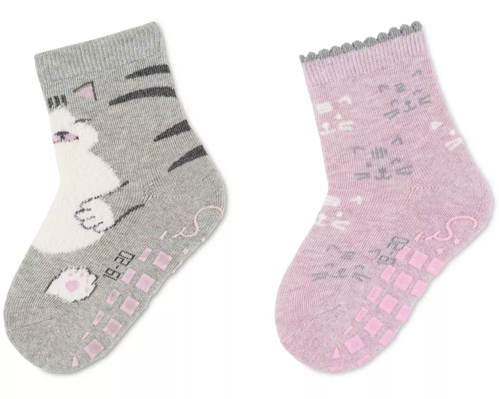Sterntaler Antirutsch-Socken Katze 2er Set Hellgrau Melange Gr. 26
