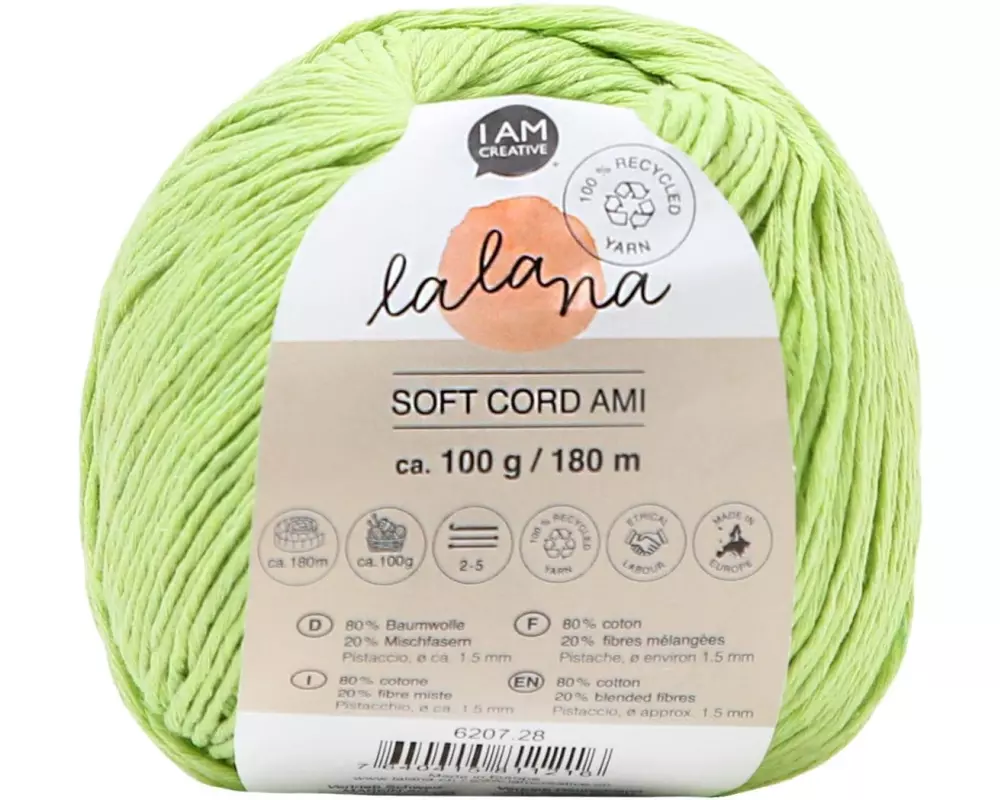 lalana Wolle Soft Cord Ami 100 g, Hellgrün