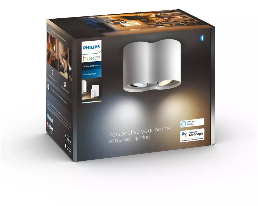 Philips Hue Aufbauspot White Ambiance, Pillar 2 x GU10, Weiss