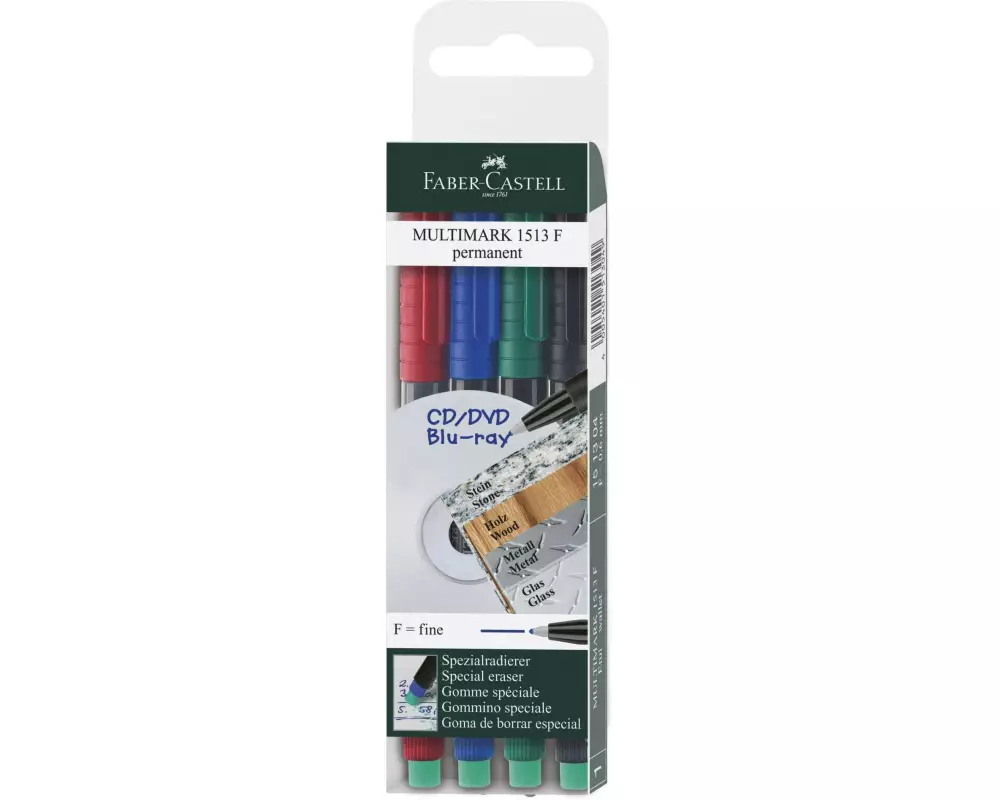 Faber-Castell CD/DVD Marker Multimarker F permanent 4er Etui