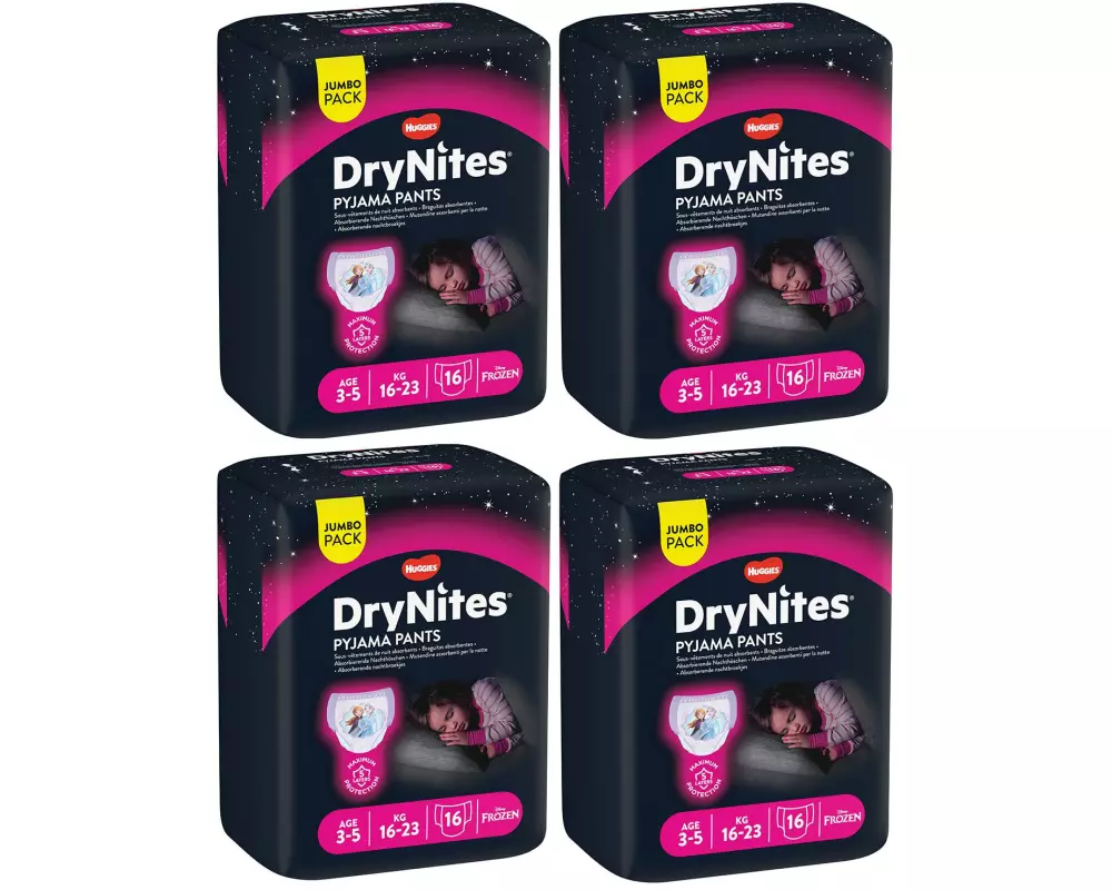 Huggies Nachtwindeln DryNites Girl 3-5 Jahre Grösse S, 4x 16 Stk.