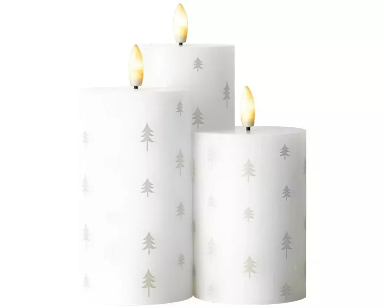 Sirius LED-Kerzen Set Sille Tannen, 10/12.5/15 cm, Weiss, Aufladbar