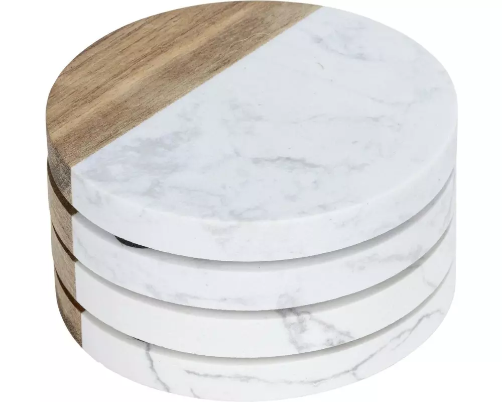 Wenko Glasuntersetzer Marnie 10 x 10 cm, 4 Stück, Braun/Weiss