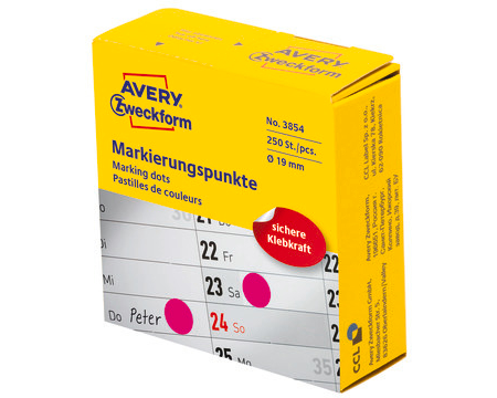 AVERY ZWECKFORM Markierungspunkte 19mm 3854 magenta, Spender 250 Stück