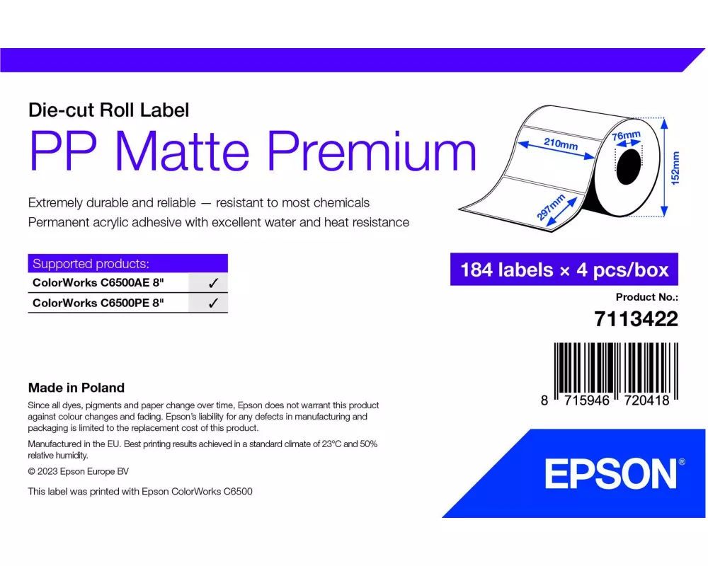 Epson 7113422 Druckeretikett Weiß Selbstklebendes Druckeretikett