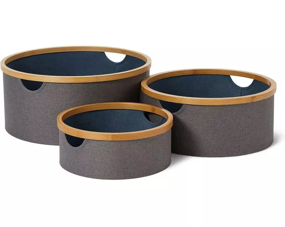 Lumaland Aufbewahrungsbox rund 3 Stück, Blau/Grau