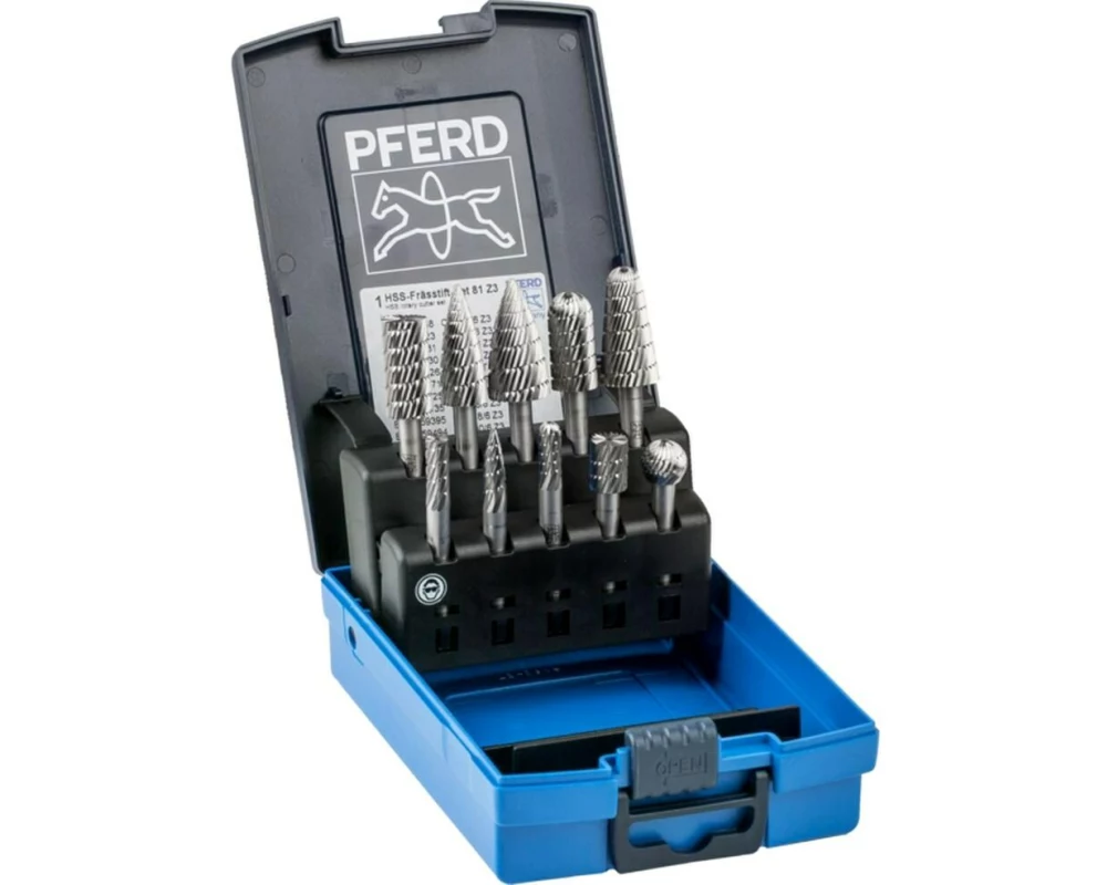 Pferd HSS-Frässtifte-Set 81, 10-tlg. Zahnung 3 Schaft-Ø 6 mm