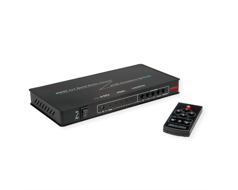 ROLINE HDMI 4x1 QUAD Multi-Viewer Switch, nahtlose Umschaltung