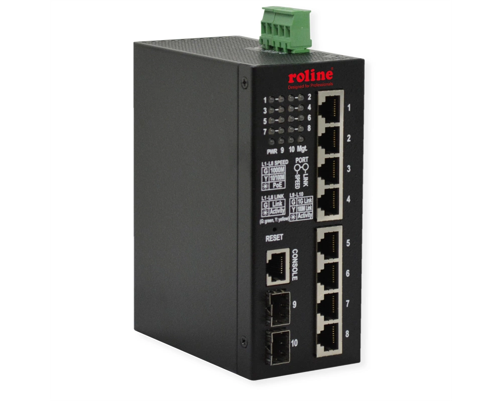 ROLINE Industrial Gigabit Switch, 10 Ports, PoE+, Smart Managed, 240W