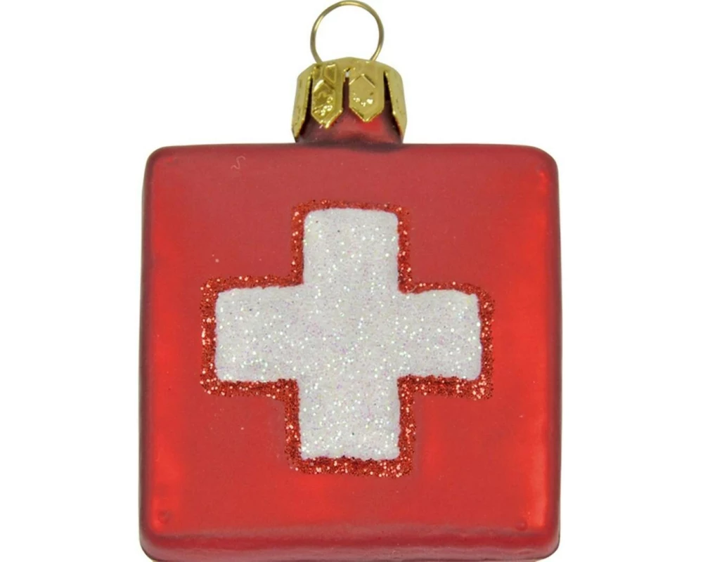 creanorm Weihnachtskugel Schweizerkreuz quadratisch Rot/Weiss
