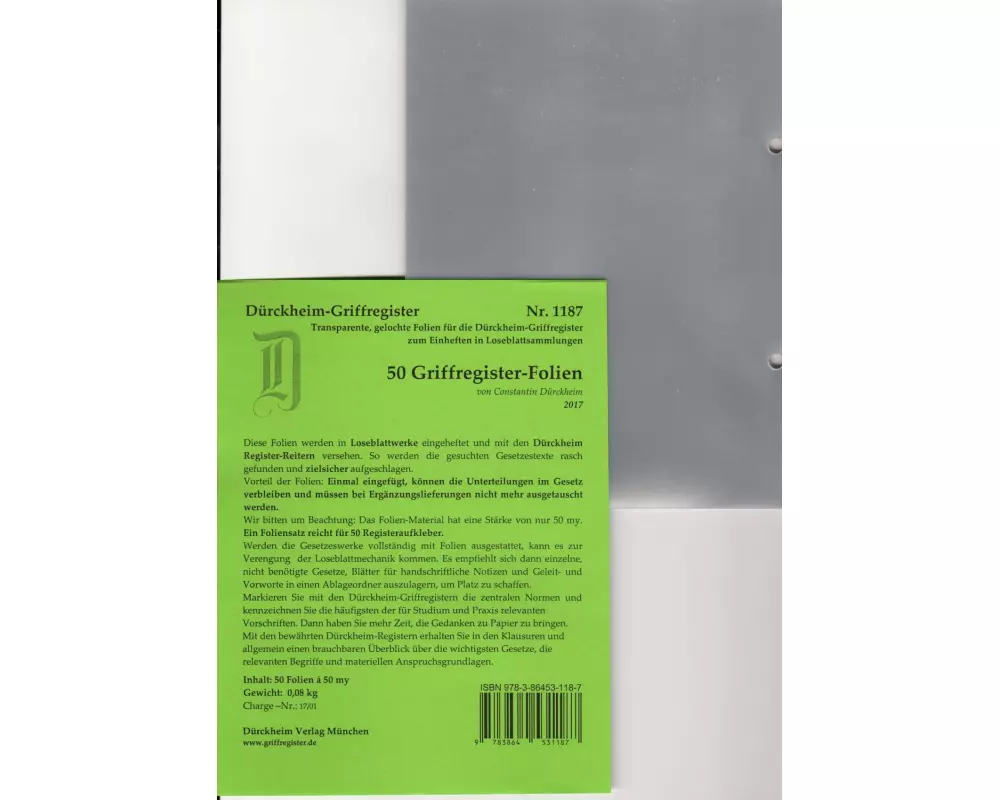 50 DürckheimRegister-FOLIEN für STEUERGESETZE u.a; zum Einheften und Unterteilen der Gesetzessammlungen