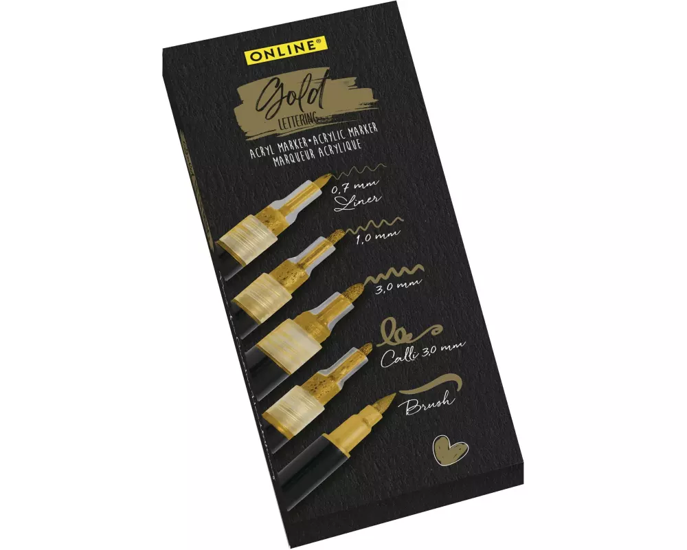Online Fineliner Lettering 5er Set, Gold