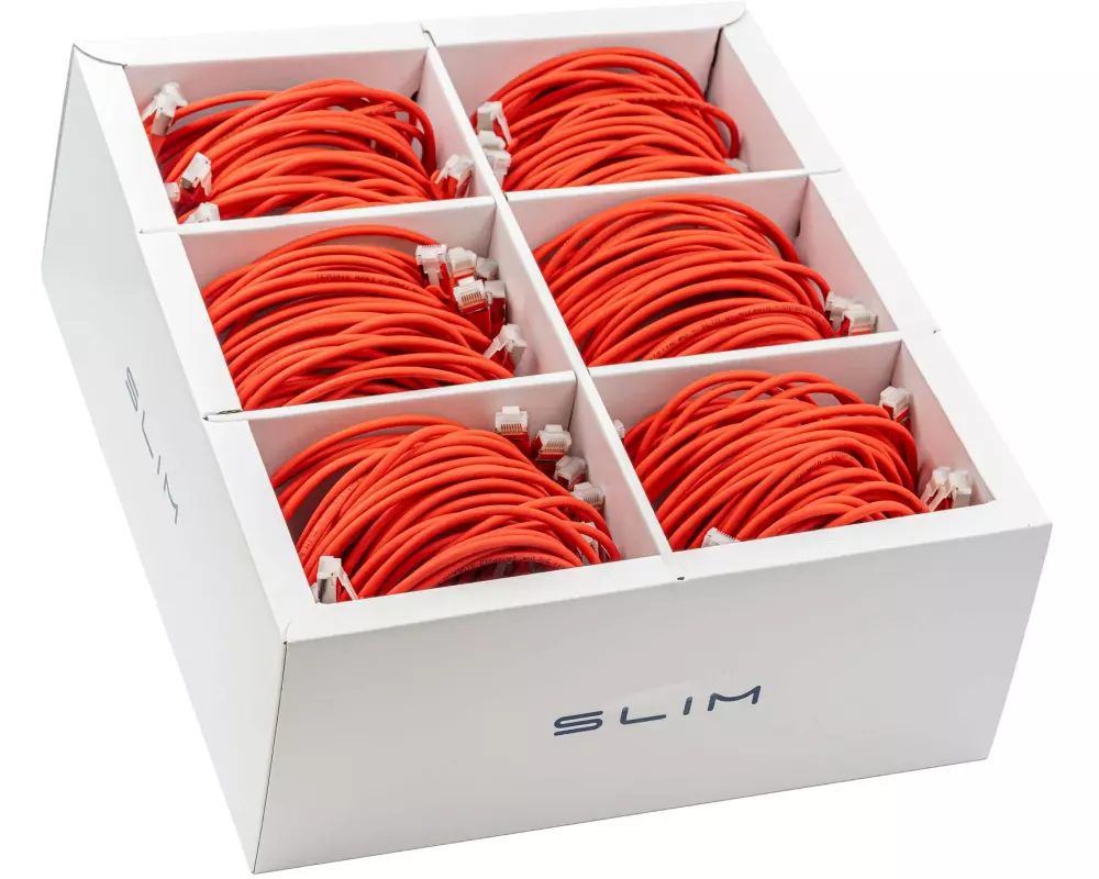 SLIM Slimpatchkabel RJ-45, Cat 6A, U/FTP, 1 m, Rot, 90-Pack