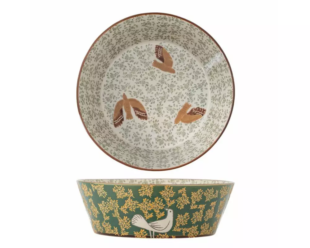 Bloomingville Schale Hezha, Steinzeug, Grün, 28 cm