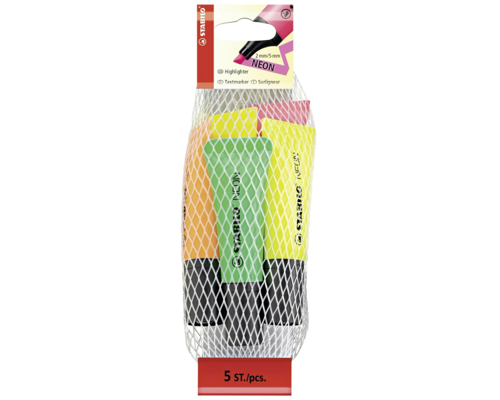 STABILO NEON Leuchtmarker, Netz mit 5 Stiften