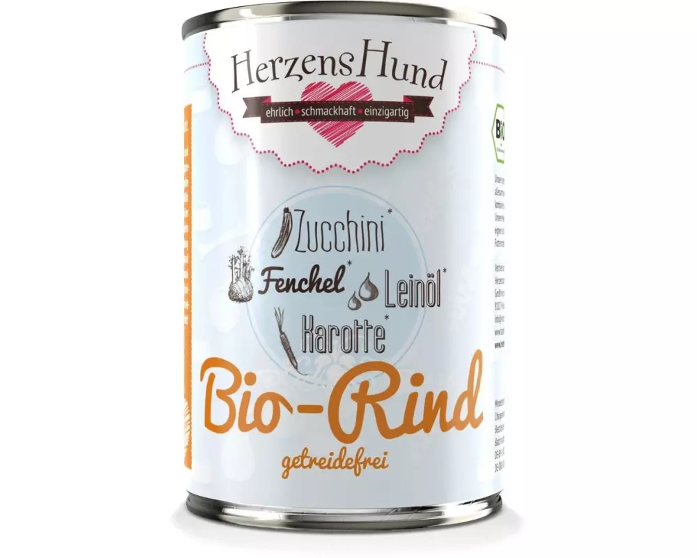 HerzensHund Nassfutter Getreidefrei Bio-Rind mit Bio-Zucchini, 400g