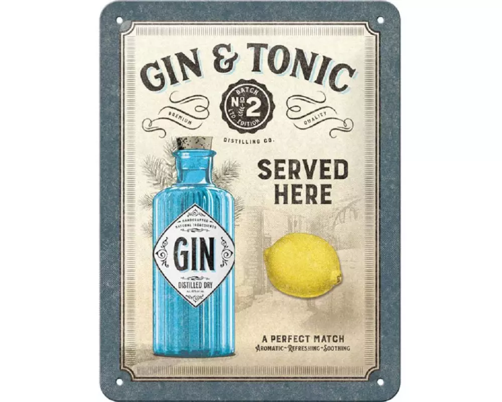 Nostalgic Art Schild Gin & Tonic Served Here 15 x 20 cm, Metall