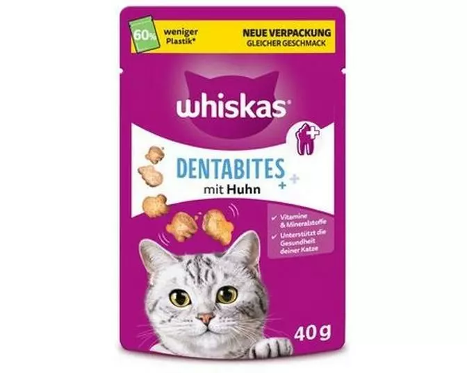 Whiskas Katzen-Snack Dentabites mit Huhn, 6 x 40g