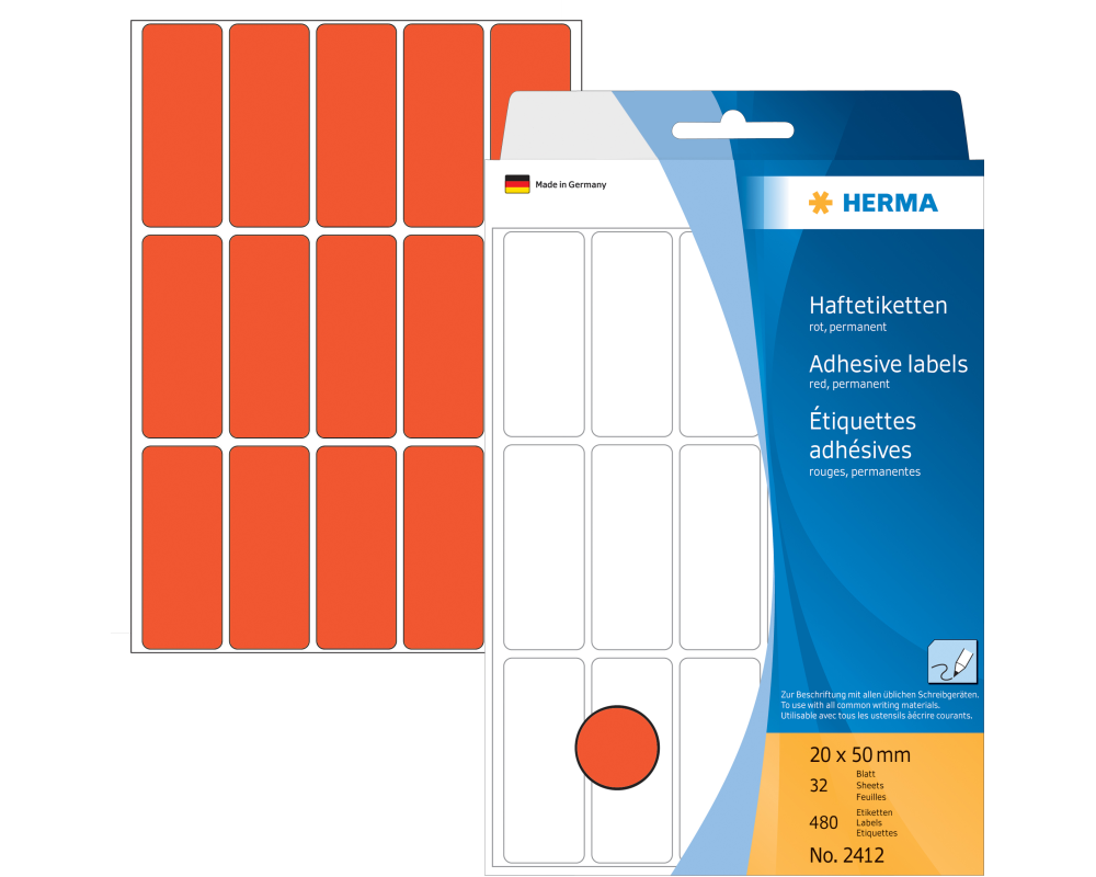 HERMA Etiketten 20×50mm 2412 rot 480 Stück