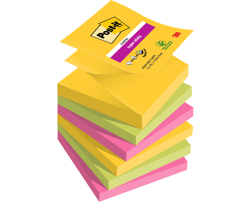 POST-IT Super Sticky Z-Notes R330-6SS-CARN 3-farbig 6x90 Blatt 76x76mm