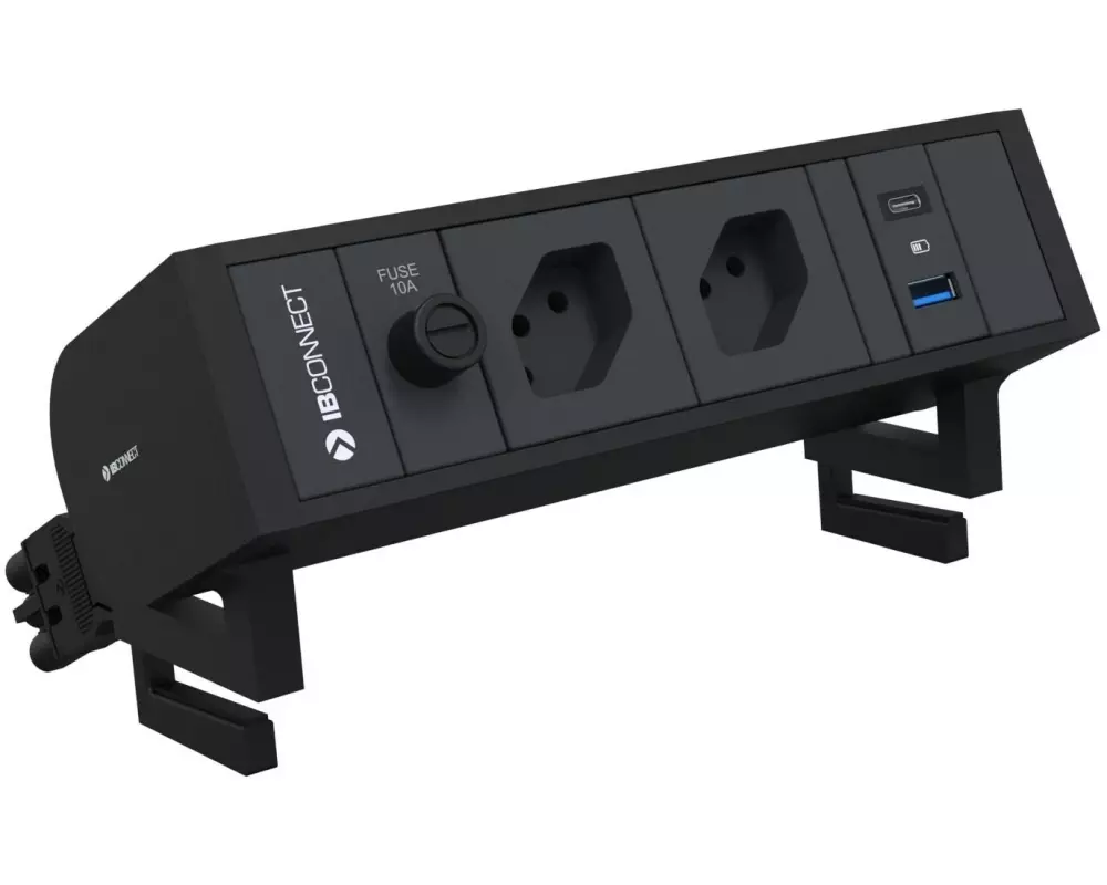 IB Connect Tischsteckdosenleiste Supra 2x T13, USB A+C, Schwarz
