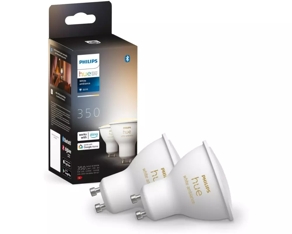 Philips Hue Leuchtmittel White Ambiance GU10 Doppelpack, 2 x 350 lm