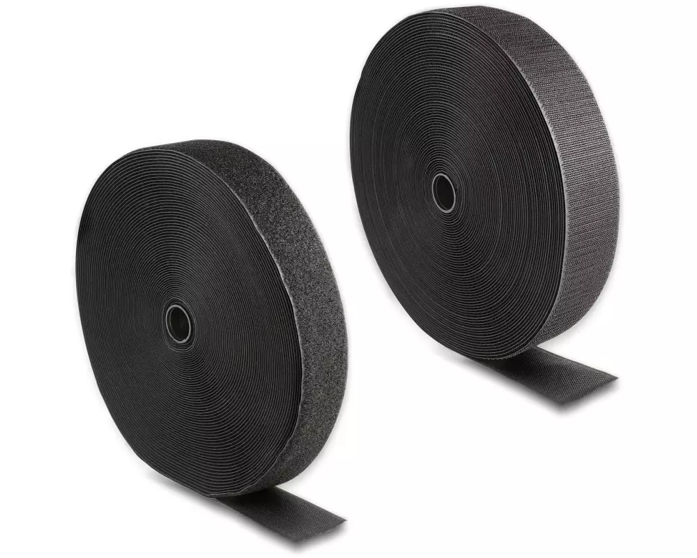 Delock Klettband 25m x 50mm Strapazierfähig Schwarz