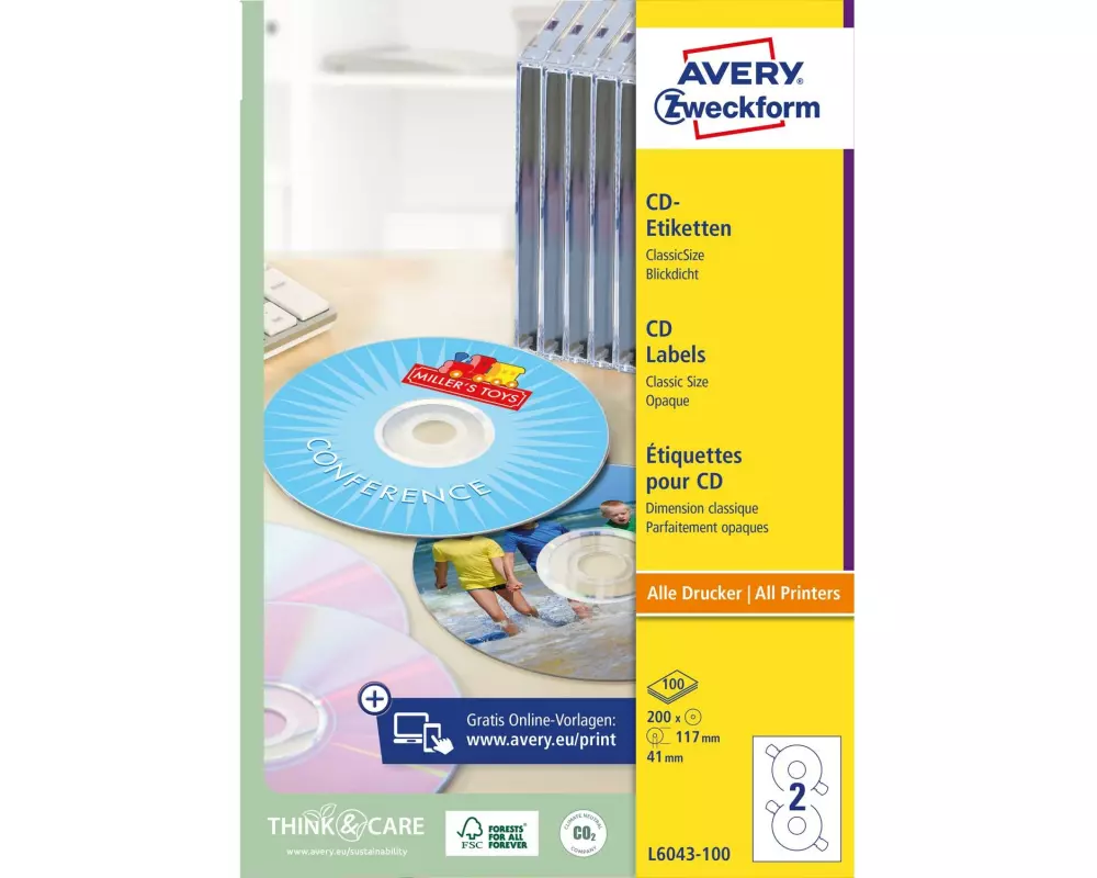 Avery Zweckform CD-Etiketten L6043-100 Ø 117 mm