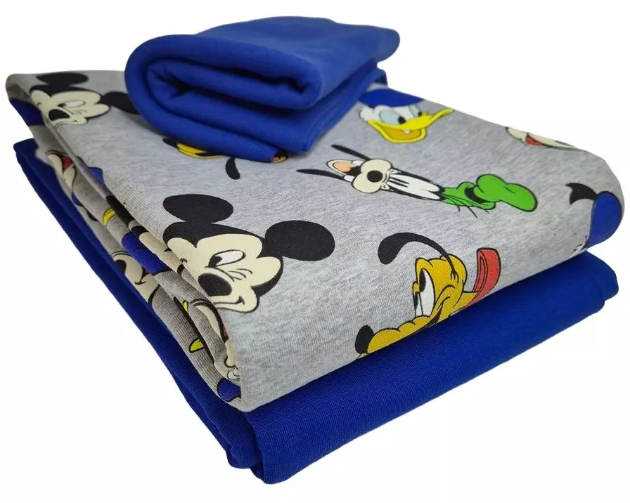 Stoffe Stoff French Terry Mickey Mouse 3-teilig, Blau, 2 x 1 m